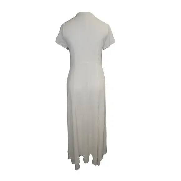 Lulus White Wrap Maxi Dress Flutter Sleeve Tie Waist Slit Boho Women’s M - Picture 8 of 15